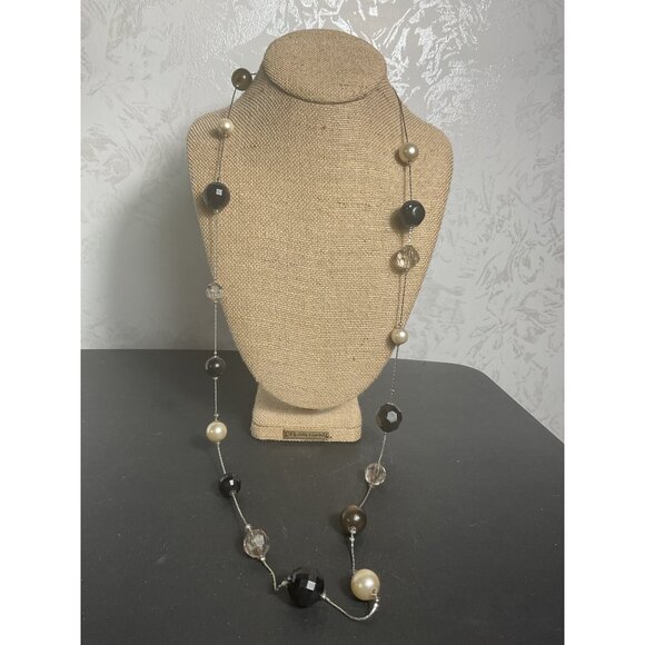 Black & Clear Beaded Necklace With Pearl Accents - Picture 1 of 3